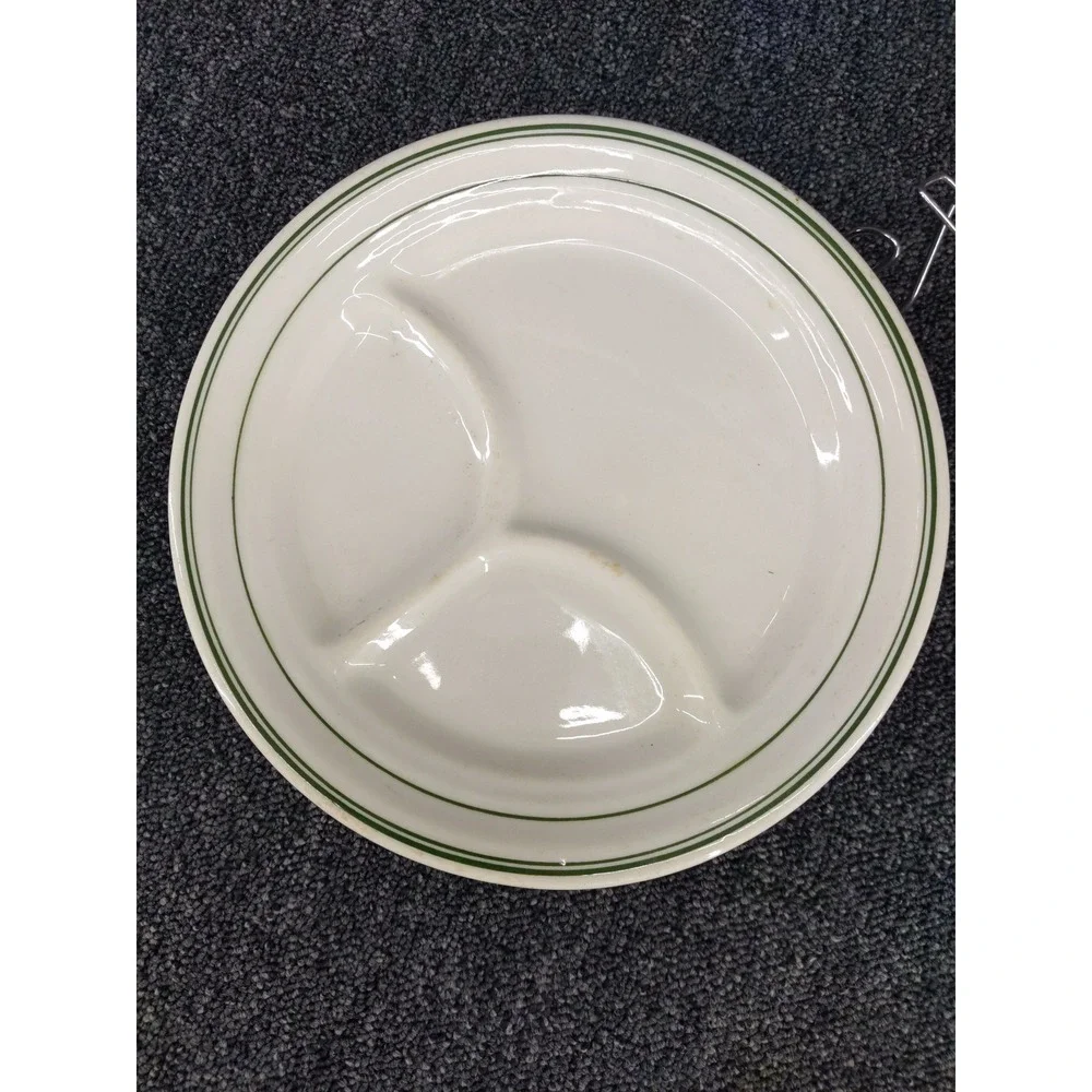 Wellsville Green Band Divided Grill Plates 9.5